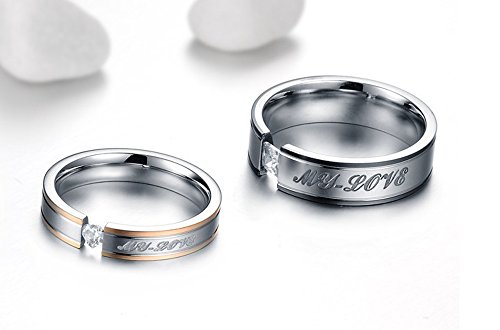 Couple's 316L Stainless Steel My Love Crystal Rings